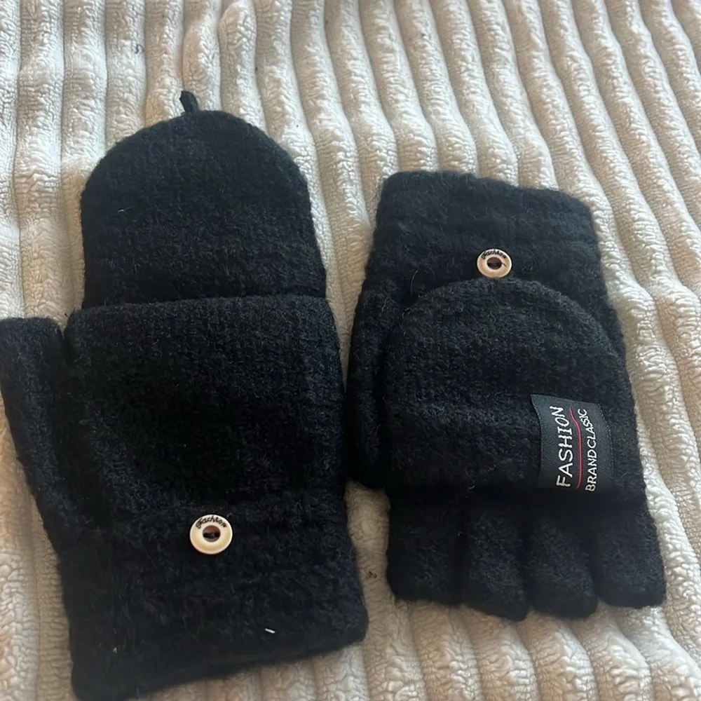 Fleece Flip Mittens Black